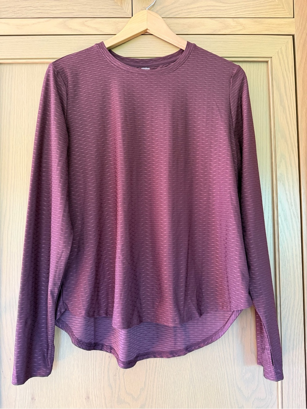 Vively Women's Long-Sleeve Crew Neck Top in Plum Active Fitness Recycled Poly LG